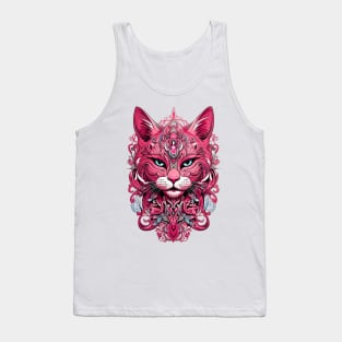 Pink Cat ornamental tribal art fusion design Tank Top